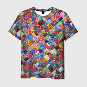 Мужская футболка 3D с принтом Лоскутное шитьё в Екатеринбурге, 100% полиэфир | прямой крой, круглый вырез горловины, длина до линии бедер | лоскут | одежда | текстура | ткань | шитьё