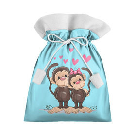 Подарочный 3D мешок с принтом Обезьянки в Екатеринбурге, 100% полиэстер | Размер: 29*39 см | 2016 | год | любовь | мартышка | новый | обезьяна | с новым год