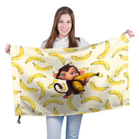 Флаг 3D с принтом Обезьяна с бананом в Екатеринбурге, 100% полиэстер | плотность ткани — 95 г/м2, размер — 67 х 109 см. Принт наносится с одной стороны | мартышка | обезьяна
