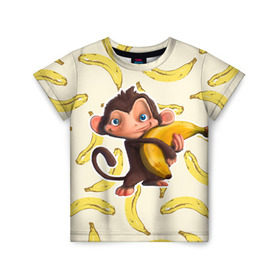 Детская футболка 3D с принтом Обезьяна с бананом в Екатеринбурге, 100% гипоаллергенный полиэфир | прямой крой, круглый вырез горловины, длина до линии бедер, чуть спущенное плечо, ткань немного тянется | мартышка | обезьяна