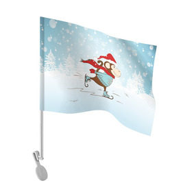Флаг для автомобиля с принтом Обезьяна на коньках в Екатеринбурге, 100% полиэстер | Размер: 30*21 см | 2016 | год | ёлки | коньки | мартышка | новый | обезьяна | с новым год