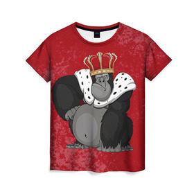 Женская футболка 3D с принтом Обезьяна король в Екатеринбурге, 100% полиэфир ( синтетическое хлопкоподобное полотно) | прямой крой, круглый вырез горловины, длина до линии бедер | 2016 | год | король | корона | мартышка | новый | обезьяна | с новым год