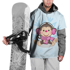 Накидка на куртку 3D с принтом Обезьянка в Екатеринбурге, 100% полиэстер |  | Тематика изображения на принте: 2016 | год | мартышка | новый | обезьяна | с новым год | снежинка