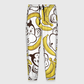 Мужские брюки 3D с принтом Обезьянки и бананы в Екатеринбурге, 100% полиэстер | манжеты по низу, эластичный пояс регулируется шнурком, по бокам два кармана без застежек, внутренняя часть кармана из мелкой сетки | банан