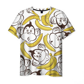 Мужская футболка 3D с принтом Обезьянки и бананы в Екатеринбурге, 100% полиэфир | прямой крой, круглый вырез горловины, длина до линии бедер | банан