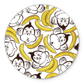 Коврик круглый с принтом Обезьянки и бананы в Екатеринбурге, резина и полиэстер | круглая форма, изображение наносится на всю лицевую часть | банан