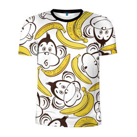 Мужская футболка 3D спортивная с принтом Обезьянки и бананы в Екатеринбурге, 100% полиэстер с улучшенными характеристиками | приталенный силуэт, круглая горловина, широкие плечи, сужается к линии бедра | банан