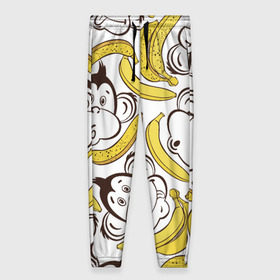 Женские брюки 3D с принтом Обезьянки и бананы в Екатеринбурге, полиэстер 100% | прямой крой, два кармана без застежек по бокам, с мягкой трикотажной резинкой на поясе и по низу штанин. В поясе для дополнительного комфорта — широкие завязки | Тематика изображения на принте: банан