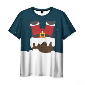 Мужская футболка 3D с принтом Санта в Екатеринбурге, 100% полиэфир | прямой крой, круглый вырез горловины, длина до линии бедер | год | новогодний | новый | с новым годом | санта