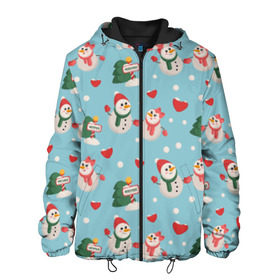 Мужская куртка 3D с принтом Влюбленный снеговики в Екатеринбурге, ткань верха — 100% полиэстер, подклад — флис | прямой крой, подол и капюшон оформлены резинкой с фиксаторами, два кармана без застежек по бокам, один большой потайной карман на груди. Карман на груди застегивается на липучку | год | новогодний | новый | с новым годом | снеговик