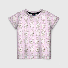 Детская футболка 3D с принтом Зайка в Екатеринбурге, 100% гипоаллергенный полиэфир | прямой крой, круглый вырез горловины, длина до линии бедер, чуть спущенное плечо, ткань немного тянется | Тематика изображения на принте: зайка | милые | паттерн | розовый