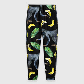 Мужские брюки 3D с принтом Обезьянки и бананы в Екатеринбурге, 100% полиэстер | манжеты по низу, эластичный пояс регулируется шнурком, по бокам два кармана без застежек, внутренняя часть кармана из мелкой сетки | банан