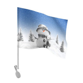 Флаг для автомобиля с принтом Снеговик в Екатеринбурге, 100% полиэстер | Размер: 30*21 см | 2016 | winter | год | зима | мартышка | новогодний | новый | обезьяна | обезьянка | подарок | с новым годом | снег | снеговик