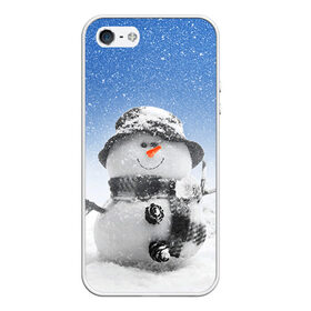 Чехол для iPhone 5/5S матовый с принтом Снеговик в Екатеринбурге, Силикон | Область печати: задняя сторона чехла, без боковых панелей | Тематика изображения на принте: 