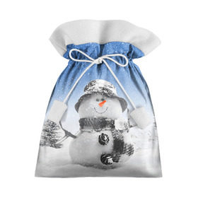 Подарочный 3D мешок с принтом Снеговик в Екатеринбурге, 100% полиэстер | Размер: 29*39 см | Тематика изображения на принте: 2016 | winter | год | зима | мартышка | новогодний | новый | обезьяна | обезьянка | подарок | с новым годом | снег | снеговик