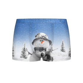 Мужские трусы 3D с принтом Снеговик в Екатеринбурге, 50% хлопок, 50% полиэстер | классическая посадка, на поясе мягкая тканевая резинка | 2016 | winter | год | зима | мартышка | новогодний | новый | обезьяна | обезьянка | подарок | с новым годом | снег | снеговик