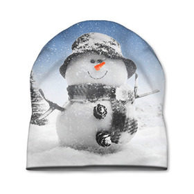 Шапка 3D с принтом Снеговик в Екатеринбурге, 100% полиэстер | универсальный размер, печать по всей поверхности изделия | Тематика изображения на принте: 2016 | winter | год | зима | мартышка | новогодний | новый | обезьяна | обезьянка | подарок | с новым годом | снег | снеговик