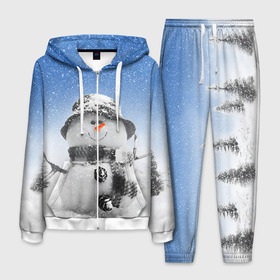 Мужской костюм 3D с принтом Снеговик в Екатеринбурге, 100% полиэстер | Манжеты и пояс оформлены тканевой резинкой, двухслойный капюшон со шнурком для регулировки, карманы спереди | 2016 | winter | год | зима | мартышка | новогодний | новый | обезьяна | обезьянка | подарок | с новым годом | снег | снеговик
