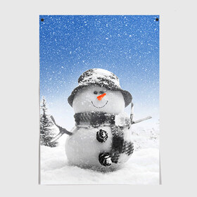 Постер с принтом Снеговик в Екатеринбурге, 100% бумага
 | бумага, плотность 150 мг. Матовая, но за счет высокого коэффициента гладкости имеет небольшой блеск и дает на свету блики, но в отличии от глянцевой бумаги не покрыта лаком | 2016 | winter | год | зима | мартышка | новогодний | новый | обезьяна | обезьянка | подарок | с новым годом | снег | снеговик