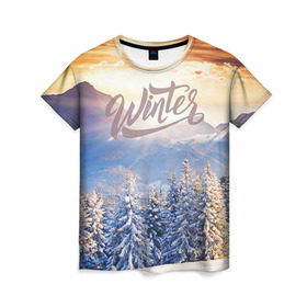 Женская футболка 3D с принтом Winter в Екатеринбурге, 100% полиэфир ( синтетическое хлопкоподобное полотно) | прямой крой, круглый вырез горловины, длина до линии бедер | зима | пейзвж | снег