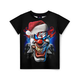 Детская футболка 3D с принтом Новогодний клоун в Екатеринбурге, 100% гипоаллергенный полиэфир | прямой крой, круглый вырез горловины, длина до линии бедер, чуть спущенное плечо, ткань немного тянется | 2016 | год | злодей | злой | клоун | монстр | новогодний | новый | с новым годом