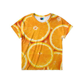 Детская футболка 3D с принтом Апельсинчик в Екатеринбурге, 100% гипоаллергенный полиэфир | прямой крой, круглый вырез горловины, длина до линии бедер, чуть спущенное плечо, ткань немного тянется | orange | апельсин | фрукты