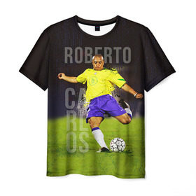Мужская футболка 3D с принтом Roberto Carlos в Екатеринбурге, 100% полиэфир | прямой крой, круглый вырез горловины, длина до линии бедер | carlos | football | roberto carlos | дели дайнамос | роберто | роберто карлос | футбол | футболист