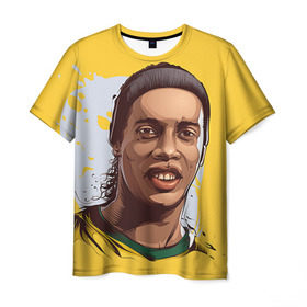 Мужская футболка 3D с принтом Ronaldinho в Екатеринбурге, 100% полиэфир | прямой крой, круглый вырез горловины, длина до линии бедер | Тематика изображения на принте: football | ronaldinho | роналдиньо | футбол | футболист