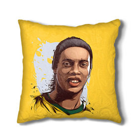 Подушка 3D с принтом Ronaldinho в Екатеринбурге, наволочка – 100% полиэстер, наполнитель – холлофайбер (легкий наполнитель, не вызывает аллергию). | состоит из подушки и наволочки. Наволочка на молнии, легко снимается для стирки | football | ronaldinho | роналдиньо | футбол | футболист