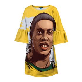Детское платье 3D с принтом Ronaldinho в Екатеринбурге, 100% полиэстер | прямой силуэт, чуть расширенный к низу. Круглая горловина, на рукавах — воланы | Тематика изображения на принте: football | ronaldinho | роналдиньо | футбол | футболист