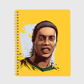 Тетрадь с принтом Ronaldinho в Екатеринбурге, 100% бумага | 48 листов, плотность листов — 60 г/м2, плотность картонной обложки — 250 г/м2. Листы скреплены сбоку удобной пружинной спиралью. Уголки страниц и обложки скругленные. Цвет линий — светло-серый
 | football | ronaldinho | роналдиньо | футбол | футболист