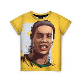 Детская футболка 3D с принтом Ronaldinho в Екатеринбурге, 100% гипоаллергенный полиэфир | прямой крой, круглый вырез горловины, длина до линии бедер, чуть спущенное плечо, ткань немного тянется | Тематика изображения на принте: football | ronaldinho | роналдиньо | футбол | футболист