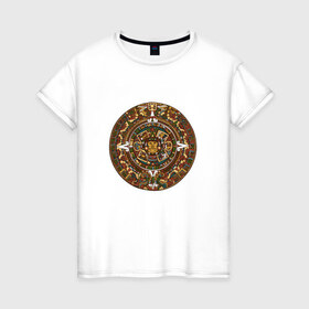 Женская футболка хлопок с принтом Maya в Екатеринбурге, 100% хлопок | прямой крой, круглый вырез горловины, длина до линии бедер, слегка спущенное плечо | календарь | майя | орнамент | узор
