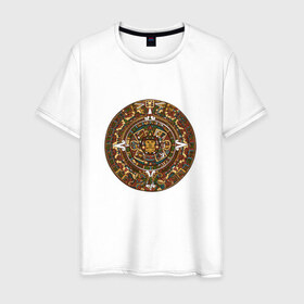 Мужская футболка хлопок с принтом Maya в Екатеринбурге, 100% хлопок | прямой крой, круглый вырез горловины, длина до линии бедер, слегка спущенное плечо. | календарь | майя | орнамент | узор