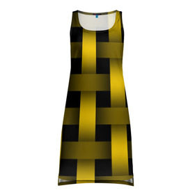 Платье-майка 3D с принтом Сетка в Екатеринбурге, 100% полиэстер | полуприлегающий силуэт, широкие бретели, круглый вырез горловины, удлиненный подол сзади. | желтый | паттерн | плетение | черный