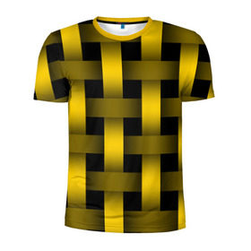Мужская футболка 3D спортивная с принтом Сетка в Екатеринбурге, 100% полиэстер с улучшенными характеристиками | приталенный силуэт, круглая горловина, широкие плечи, сужается к линии бедра | желтый | паттерн | плетение | черный