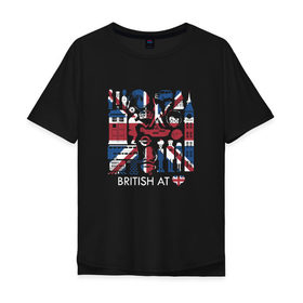 Мужская футболка хлопок Oversize с принтом Британия в сердце в Екатеринбурге, 100% хлопок | свободный крой, круглый ворот, “спинка” длиннее передней части | britain | бин | доктор кто | королева | тардис