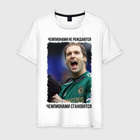 Мужская футболка хлопок с принтом Петр Чех (Petr Cech) в Екатеринбурге, 100% хлопок | прямой крой, круглый вырез горловины, длина до линии бедер, слегка спущенное плечо. | арсенал
