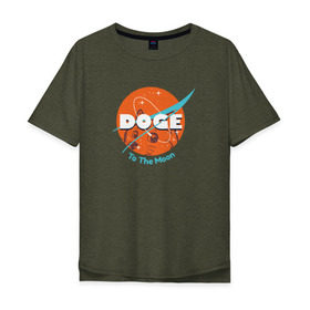 Мужская футболка хлопок Oversize с принтом Doge NASA в Екатеринбурге, 100% хлопок | свободный крой, круглый ворот, “спинка” длиннее передней части | Тематика изображения на принте: smile | космос | лайка | луна | собака | улыбка