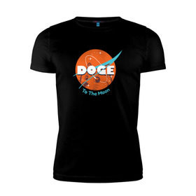 Мужская футболка премиум с принтом Doge NASA в Екатеринбурге, 92% хлопок, 8% лайкра | приталенный силуэт, круглый вырез ворота, длина до линии бедра, короткий рукав | Тематика изображения на принте: smile | космос | лайка | луна | собака | улыбка