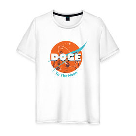 Мужская футболка хлопок с принтом Doge NASA в Екатеринбурге, 100% хлопок | прямой крой, круглый вырез горловины, длина до линии бедер, слегка спущенное плечо. | smile | космос | лайка | луна | собака | улыбка
