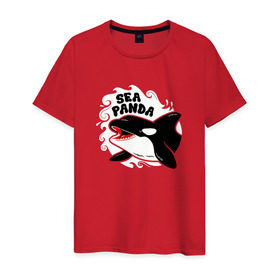 Мужская футболка хлопок с принтом Морская панда в Екатеринбурге, 100% хлопок | прямой крой, круглый вырез горловины, длина до линии бедер, слегка спущенное плечо. | panda | животные | касатка | море | океан | рыба