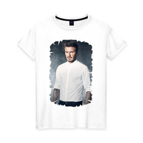 Женская футболка хлопок с принтом David Beckham в Екатеринбурге, 100% хлопок | прямой крой, круглый вырез горловины, длина до линии бедер, слегка спущенное плечо | david beckham | англия | дэвид бекхэм | лига чемпионов | мадрид | мю | реал | футбол