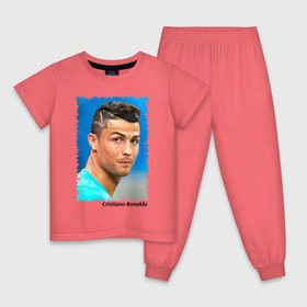 Детская пижама хлопок с принтом Cristiano Ronaldo в Екатеринбурге, 100% хлопок |  брюки и футболка прямого кроя, без карманов, на брюках мягкая резинка на поясе и по низу штанин
 | cristiano ronaldo | криштиану роналду | лига чемпионов | мю | португалия | реал мадрид | футбол