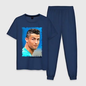 Мужская пижама хлопок с принтом Cristiano Ronaldo в Екатеринбурге, 100% хлопок | брюки и футболка прямого кроя, без карманов, на брюках мягкая резинка на поясе и по низу штанин
 | cristiano ronaldo | криштиану роналду | лига чемпионов | мю | португалия | реал мадрид | футбол