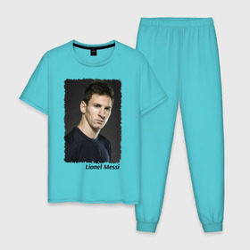 Мужская пижама хлопок с принтом Lionel Messi в Екатеринбурге, 100% хлопок | брюки и футболка прямого кроя, без карманов, на брюках мягкая резинка на поясе и по низу штанин
 | lionel messi | аргентина | барселона | лига чемпионов | лионель месси | футбол