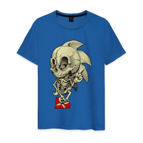 Мужская футболка хлопок с принтом Sonic skeleton в Екатеринбурге, 100% хлопок | прямой крой, круглый вырез горловины, длина до линии бедер, слегка спущенное плечо. | скелет