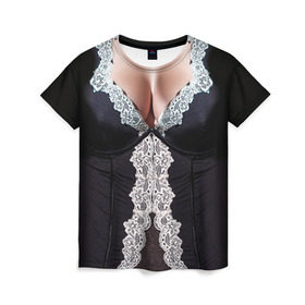 Женская футболка 3D с принтом Костюм горничной в Екатеринбурге, 100% полиэфир ( синтетическое хлопкоподобное полотно) | прямой крой, круглый вырез горловины, длина до линии бедер | год | горничная | грудь | домработница | костюм | новый | ролевые | тело