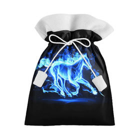 Подарочный 3D мешок с принтом Ледяной конь в Екатеринбурге, 100% полиэстер | Размер: 29*39 см | арт | лёд | лошадь | огонь | пламя