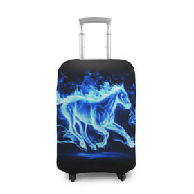 Чехол для чемодана 3D с принтом Ледяной конь в Екатеринбурге, 86% полиэфир, 14% спандекс | двустороннее нанесение принта, прорези для ручек и колес | арт | лёд | лошадь | огонь | пламя